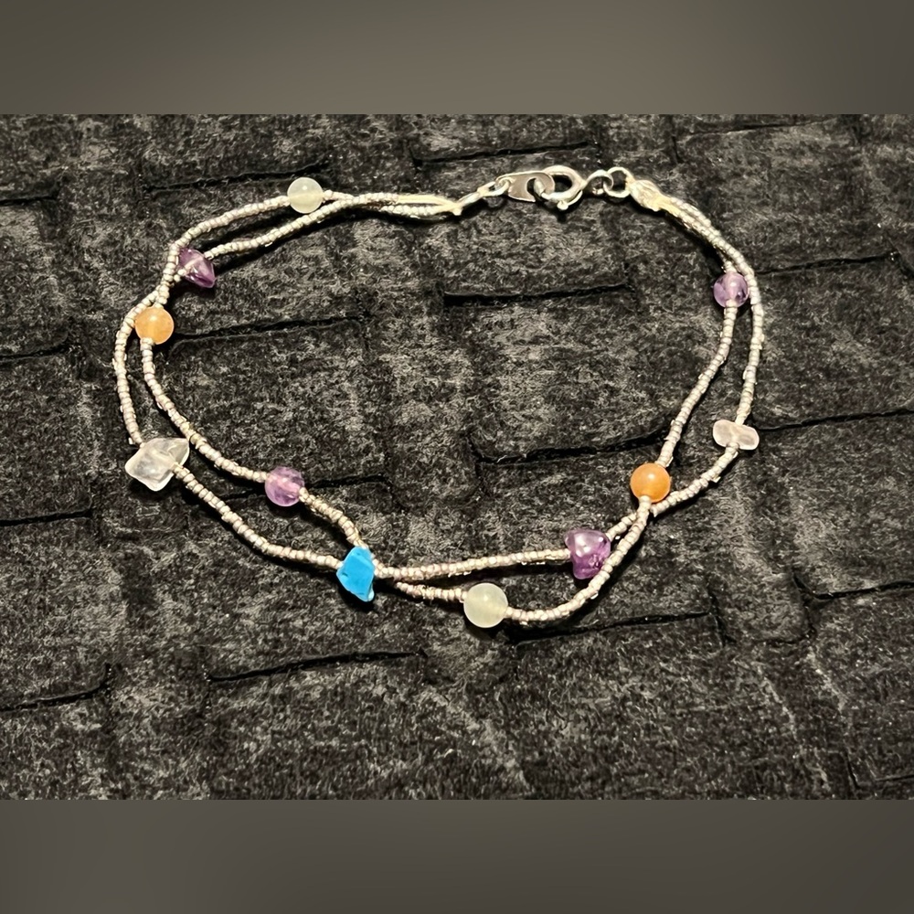 Handcrafted .925 Silver Multi-Gemstone Beaded Ank… - image 2